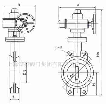 對夾式電動蝶閥外形尺寸，安裝圖
